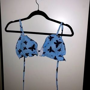 Zaful light blue swim top w/ black butterflies